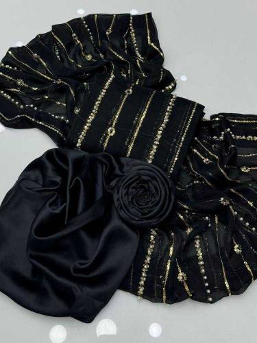 3 PC's Women's Unstitched Chiffon Embroidered Suit