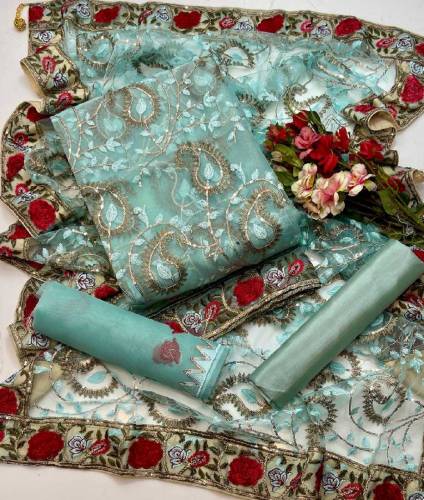 Organza front jaal work shirt 
