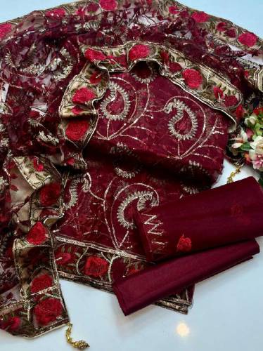 Organza front jaal work shirt 