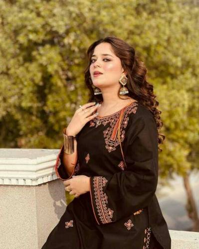 2pc Stitch Embroidered black dress 