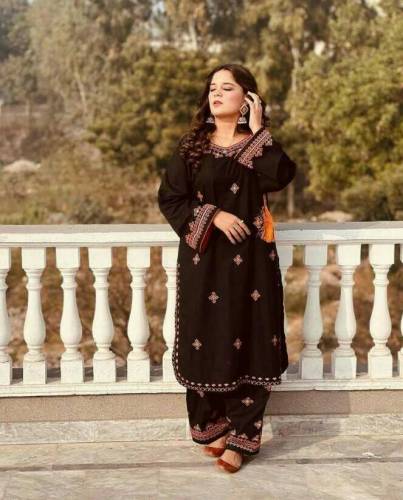 2pc Stitch Embroidered black dress 