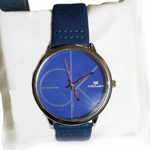 Swiss Tomi Blue Dial Quartz Watch with Genuine Leather Strap