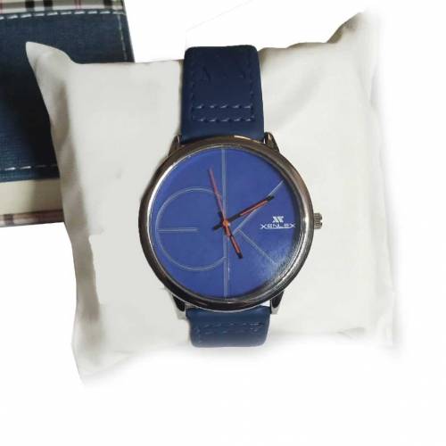 Swiss Tomi Blue Dial Quartz Watch with Genuine Leather Strap