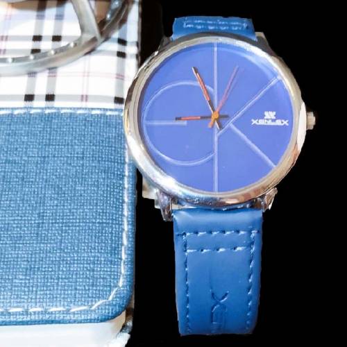 Swiss Tomi Blue Dial Quartz Watch with Genuine Leather Strap