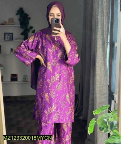 2 pcs women's stitched lawn printed shirt and trouser