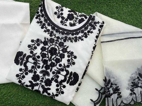 New 3pcs women stitched organza Embroidered suit 