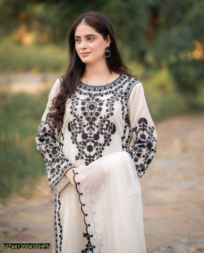 New 3pcs women stitched organza Embroidered suit 