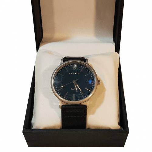 Swiss Tomi Blue Dial Quartz Watch with Genuine Leather Strap