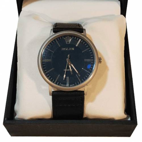 Swiss Tomi Blue Dial Quartz Watch with Genuine Leather Strap