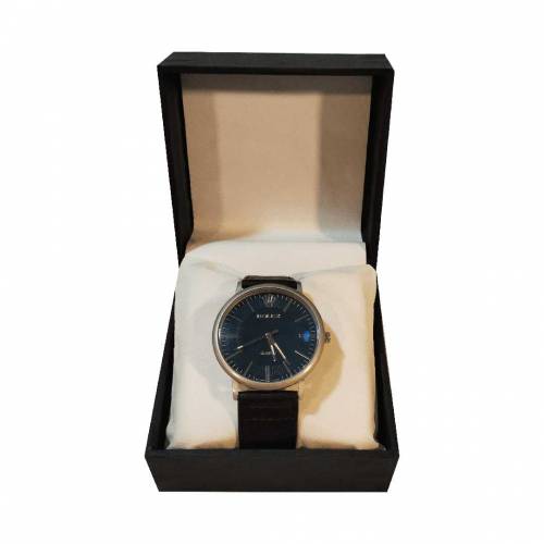 Swiss Tomi Blue Dial Quartz Watch with Genuine Leather Strap