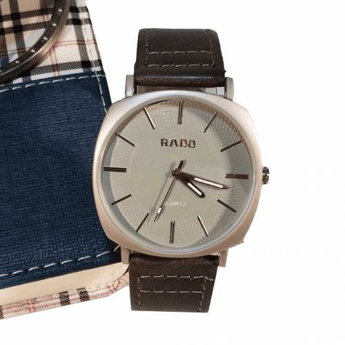 Rado Quartz Watch for Men - Sleek Minimalist Design with Grey Leather 