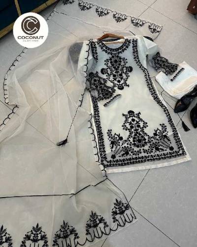 Front Heavy Embroidery Shirt With Frill Style Embroidered Dupatta 3PCs