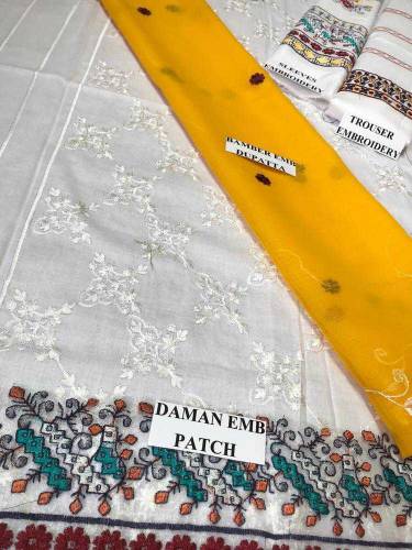 3 pcs women unstitched lawn Embroidered suit 