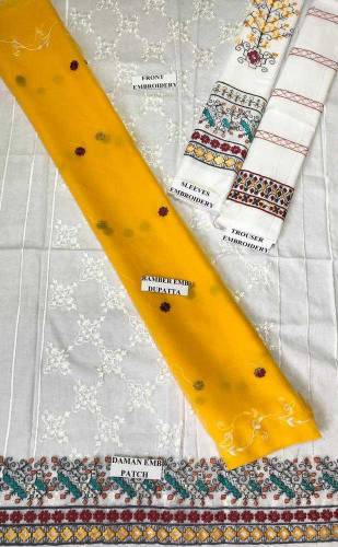 3 pcs women unstitched lawn Embroidered suit 