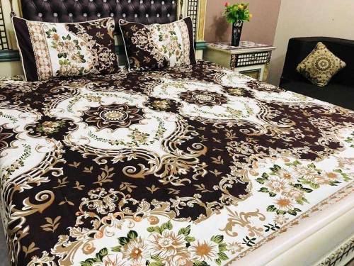 3 pcs cotton printed double bedsheets