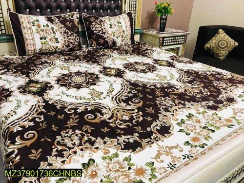 3 pcs cotton printed double bedsheets