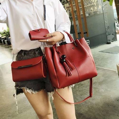 Women’s PU Leather Plain Hand Bag Set