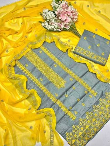 4 pcs women's unstitched cotton embroidered suit