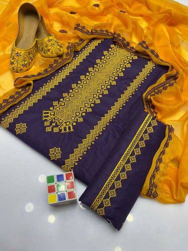 4 pcs women's unstitched cotton embroidered suit