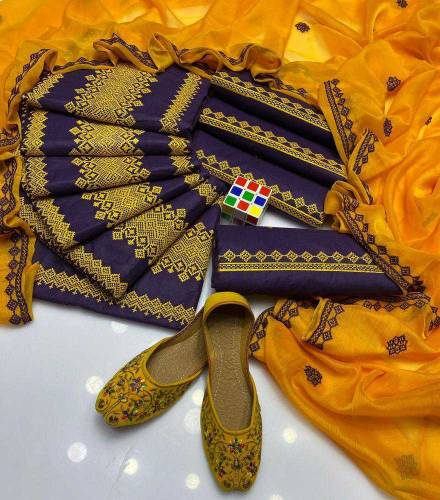 4 pcs women's unstitched cotton embroidered suit