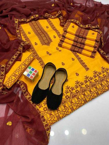 4 pcs women's unstitched cotton embroidered suit