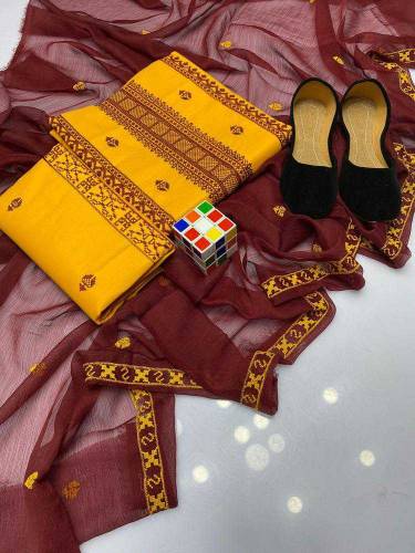 4 pcs women's unstitched cotton embroidered suit