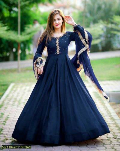 3 pcs women's stiched chifoon zari tilla maxi and trouser