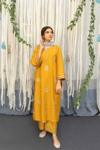 3 piece Dhanak embroidered dress for women 