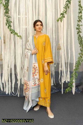3 piece Dhanak embroidered dress for women 