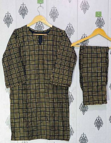 2 Pcs Block Printed Linen Suit