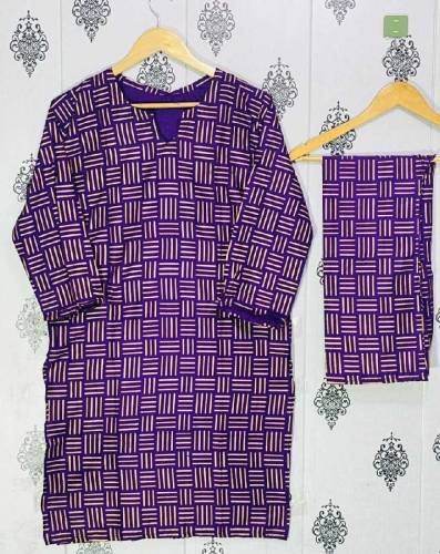 2 Pcs Block Printed Linen Suit
