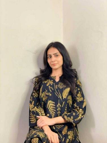 2 Pcs Women's Stitched Linen Leaf Print Suit