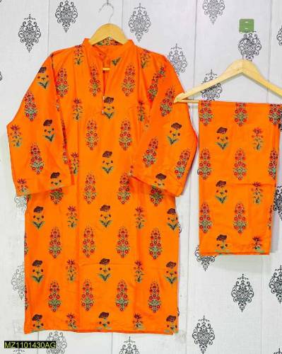 2 PCs womens stiched line block printed suitkar