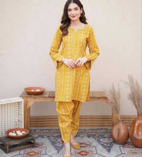 2 piece women's stitched lawn 
