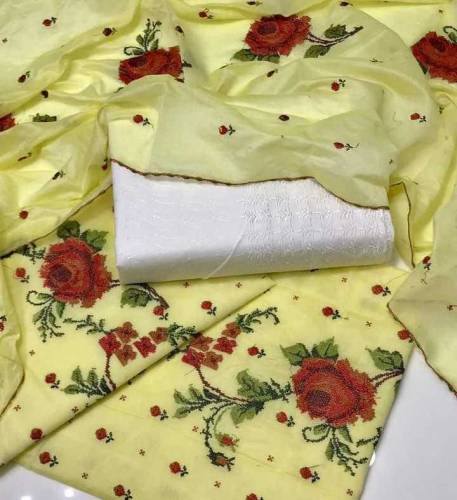 2 pcs woman unstitched paper cotton embroidered suit 