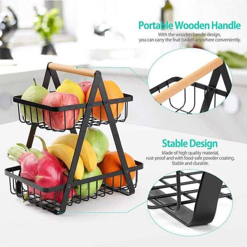 2 Layer portable fruit basket for kitchen 