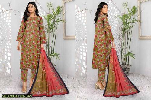3Pcs Women's unstitched Karandi Printed Suit