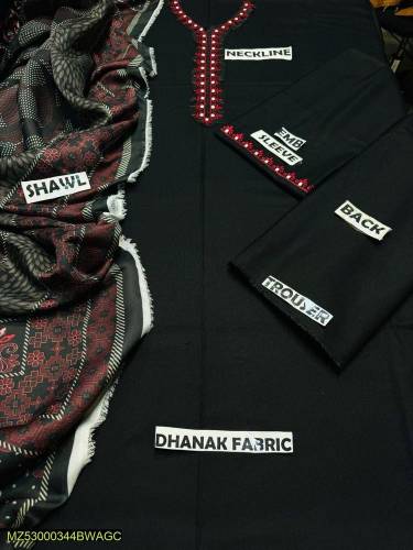 3PCS UNSTITCHED DHANAK SUIT