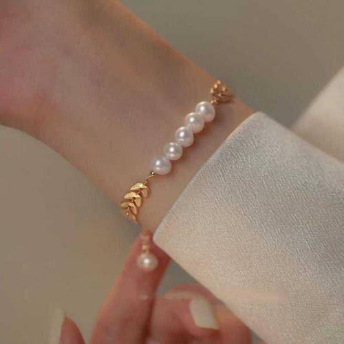 leaf pearl gold bracelet for girls
