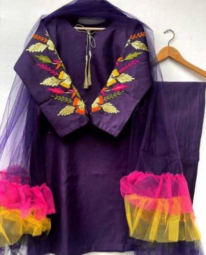 3 pic Women's stitched katan Silk Embroidered suit