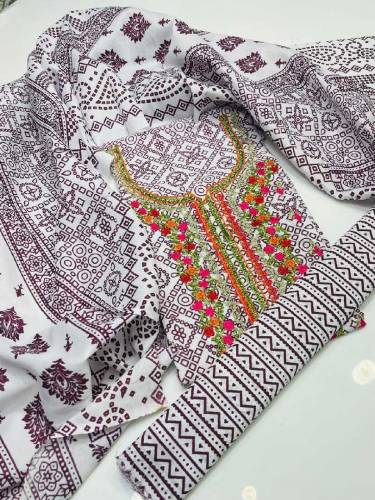 3PCS Woman Unstitched Cotton Printed Suit 