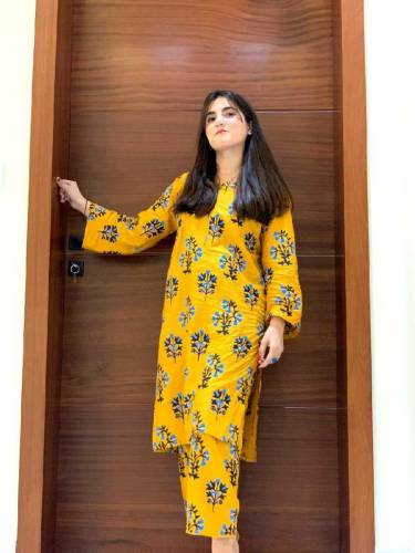 2 Pcs Women Stitched Linen Shirt and Trouser 