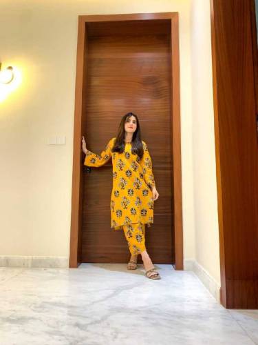 2 Pcs Women Stitched Linen Shirt and Trouser 