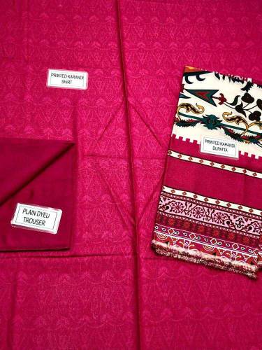 3 Pcs woman unstitched karandi printed suits