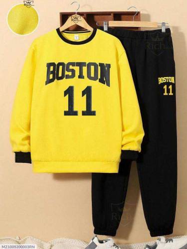 2 pcs Unisex Fleece printed  sweatshirt tracksuit.