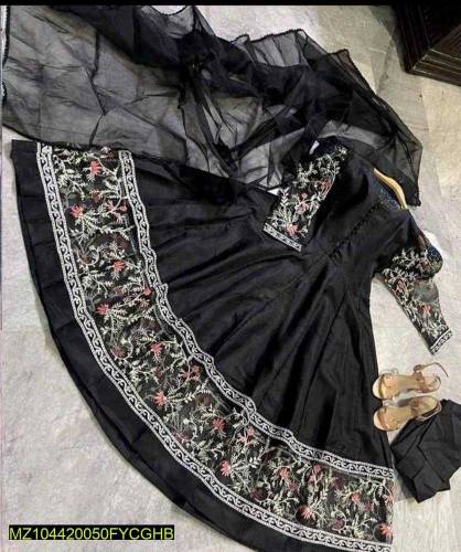 3 PCs woman's Stitched katan slik Embroidered Maxi Suit 