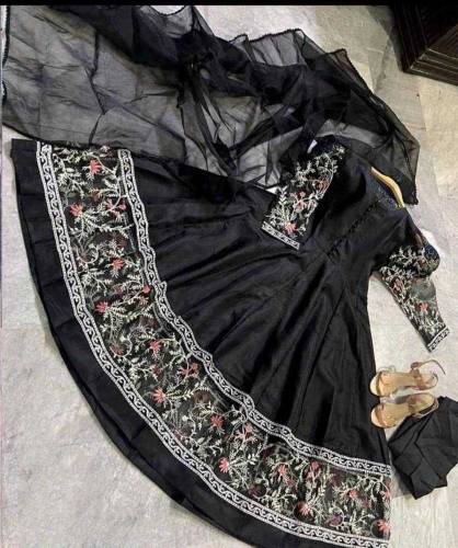 3 PCs woman's Stitched katan slik Embroidered Maxi Suit 