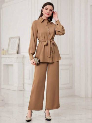 2 Pcs Women Stitched Georgette Plain Shirt & Trouser 