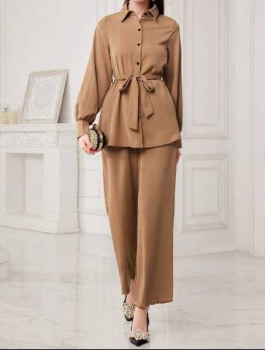 2 Pcs Women Stitched Georgette Plain Shirt & Trouser 