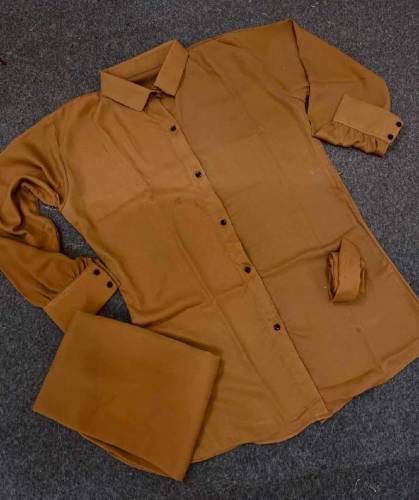 2 Pcs Women Stitched Georgette Plain Shirt & Trouser 